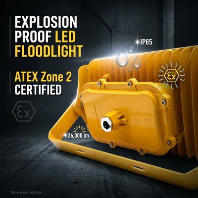 600W LED Patlama Korumalı Taşkın Işık 90 ° Flanş Montajlı Yapısal Platform Sarı ATEX IIB T6 IP65 RFEPL8280 Aydınlatma