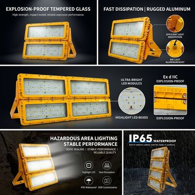 IP65 Hava Koşullarına Dayanıklı 600W LED Patlamaya Dayanıklı Projektör -40C/60C LUMILEDS LM-80 ATEX IIb T6 WF2 Tehlikeli Alan Armatürü