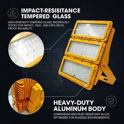 50000H Uzun ömürlü 300W LED Patlama Dayanıklı Sel Işığı 30 60 90 Çizgi LUMILEDS LM-80 ATEX IIb T6 IP65 Tehlikeli Aygıt