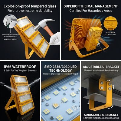 Zone 1 Zone 2 300W LED Explosion Proof Flood Light LUMILEDS LM-80 ATEX IIb T6 Gas Dust IP65 Hazardous Area Fixture