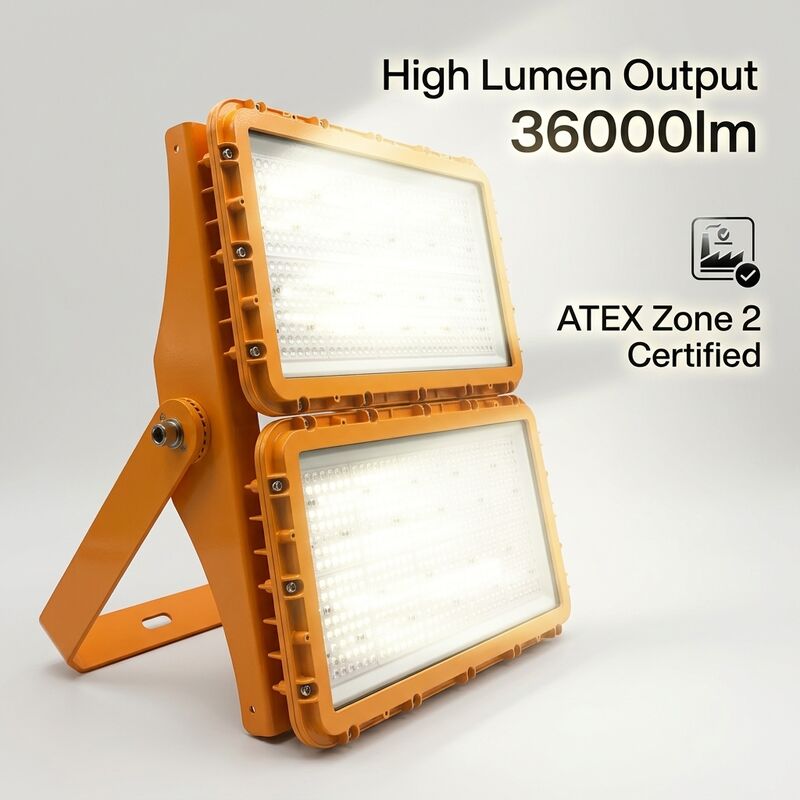 300W LED Patlama Güvenli Sel Işığı 90° Boom Mount Geniş Alan Tank Çiftliği Gri ATEX IIB T6 IP65 RFEPL8280 Işıklandırma