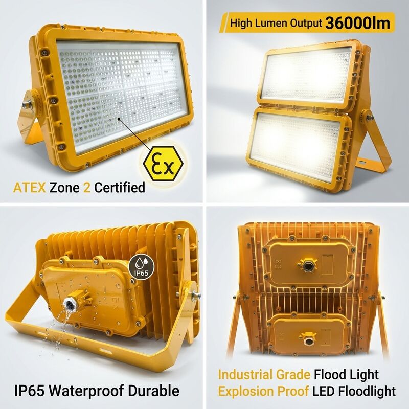 600W Patlamaya Dayanıklı LED Taşkın Işık ATEX Bölge 21 Bölge 22 Toz Korumalı Anti-Statik 78000lm IP66 Alüminyum Aydınlatma