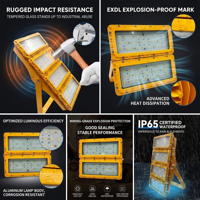 IP65 Hava Koşullarına Dayanıklı 600W LED Patlamaya Dayanıklı Projektör -40C/60C LUMILEDS LM-80 ATEX IIb T6 WF2 Tehlikeli Alan Armatürü